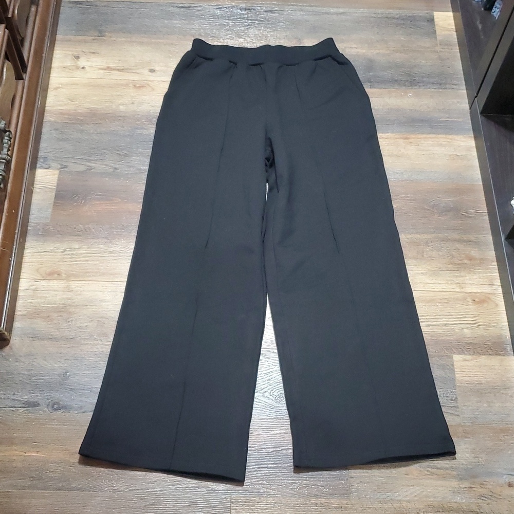 Lhll black wide leg pull on pants heavy weight with pockets cotton